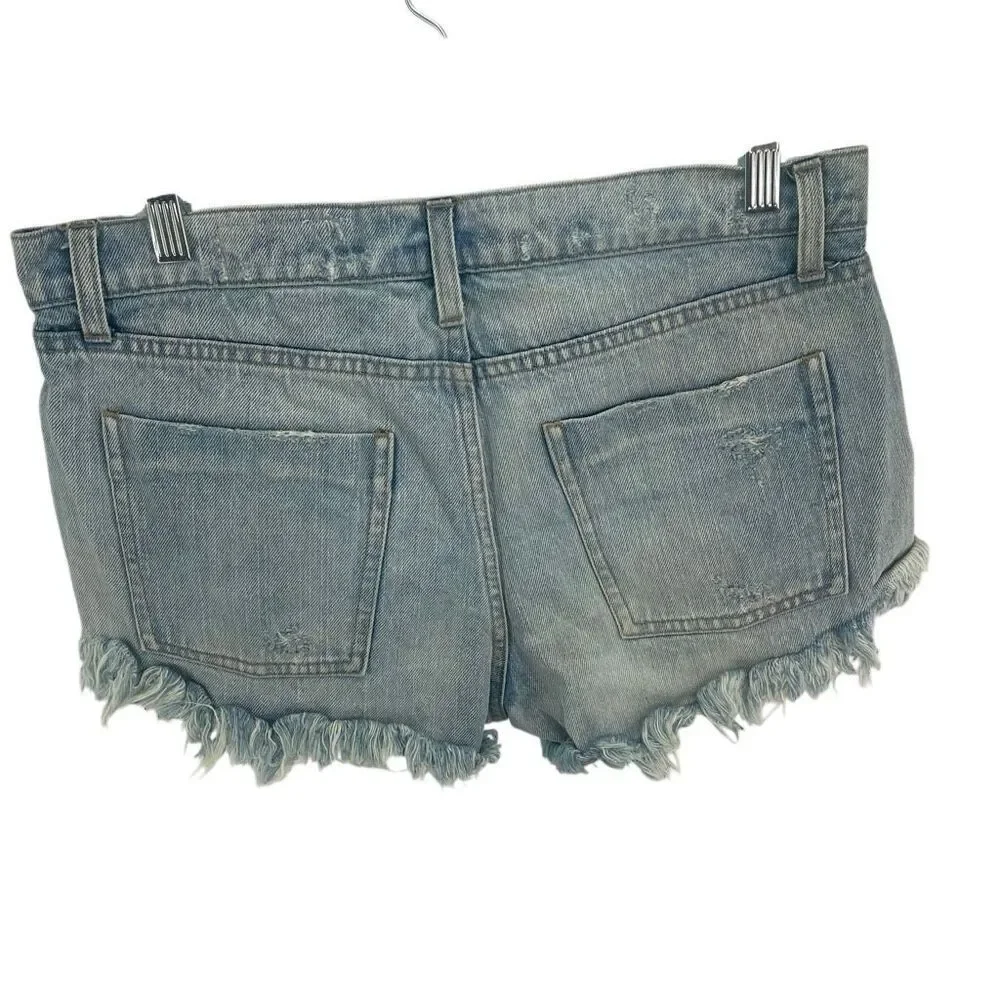Pistola Women's Low Rise Distressed Raw Frayed Hem Denim Shorts Light Wash Size
